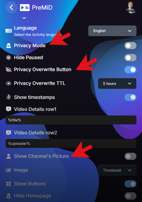 YouTube Presence Settings